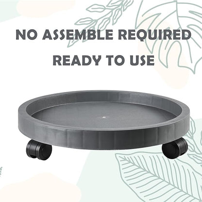 9.8 Inch Planter Caddies Rolling Saucer Caddy with Wheels, Heavy Duty Wheeled Stand for Potted Plant, Round Coaster Roller Base Tray with Casters, Flower Pot Dolly Holder for Indoor Outdoor