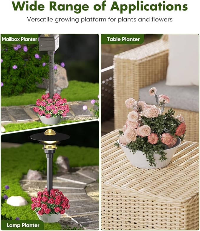 Koutemie 2-in-1 Umbrella Planter for Patio Table & Pole, Half Round Flower Planters Pots with Umbrella Hole Fits Poles Up to 2” Diameter, PVC Post Planter Wrap Around Umbrella for Garden, White