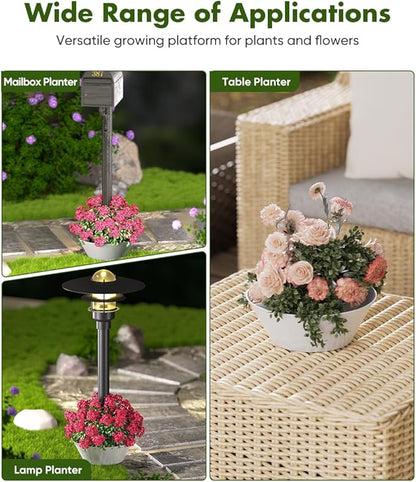 Koutemie 2-in-1 Umbrella Planter for Patio Table & Pole, Half Round Flower Planters Pots with Umbrella Hole Fits Poles Up to 2” Diameter, PVC Post Planter Wrap Around Umbrella for Garden, White