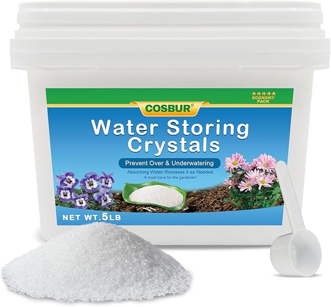 5LB Water Storing Crystals for Indoor Plants, Soil Moisture Control Water Gel Beads with Spoon, Super Absorbent Polymer for Potting Soil, Prevent Overwatering & Drought Stress