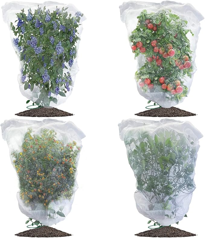 Evoio Bird Netting for Garden Blueberry Bushes Fruit Tree Netting Cover Plant Protection Mesh Bags with Drawstring, 4 Pack 4.6 x 5.9 ft Shrubs Bush Tomato Strawberry Berry Barrier Protectors Net