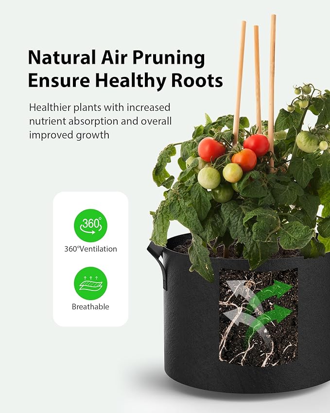 5-Pack Grow Bags 5 Gallon Thickened Plant Grow Bags Multi-Purpose Nonwoven Fabric Pots with Durable Handles, Outdoor Garden Plant Pots for Fruits Vegetables Flowers Herb Bonsai Plants, Black
