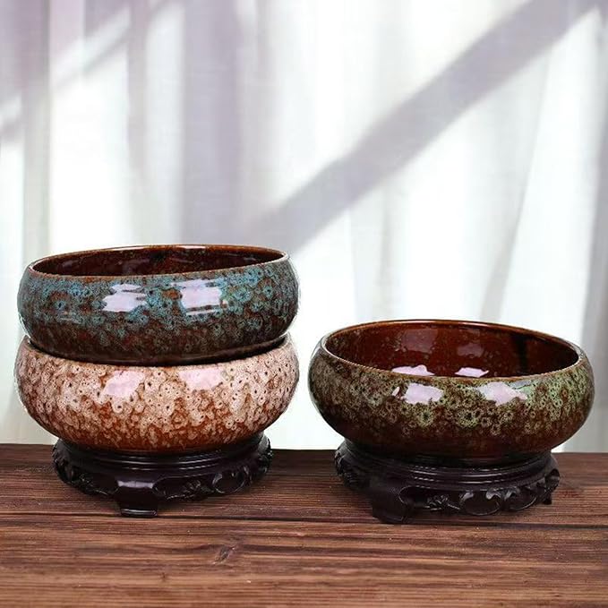 Lotus Bowl Planter, Decorative Ceramic Plant Pots with Moisture-Multifunctional Design, Succulents Orchids Indoor Plants, Thickened Round Planter for Home Desk & Shelf Decor (Yellow)