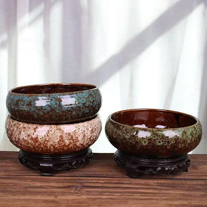 Lotus Bowl Planter, Decorative Ceramic Plant Pots with Moisture-Multifunctional Design, Succulents Orchids Indoor Plants, Thickened Round Planter for Home Desk & Shelf Decor (Yellow)