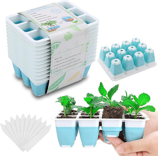 12 PCS Reusable Seed Starter Tray, 144 Cells Seed Starter Kit with Flexible Pop-Out Cells, Seedling Starter Trays for Seed Starter, Indoor Greenhouse Seeding Planting Growing