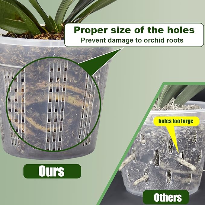 Orchid Pot with Saucers, 6 Pack 5.5" Orchid Pots with Holes and 10Pcs Plant Stakes, Clear Plastic Flower Plant Pot for Indoor Outdoor Plants(6 Pack 5.5"+ Saucers)