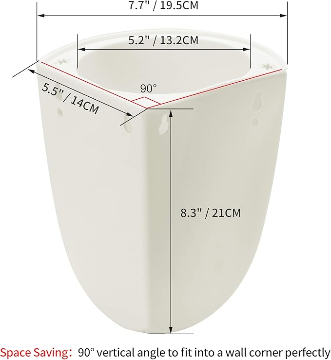ORIMERC 2 Pack Corner Wall Mounted Hanging Planter Self Watering Triangle Plastic Flower Pot Decorative Modern Plant Vase Container Holder for Succulent Indoor Outdoor Home Office Décor White