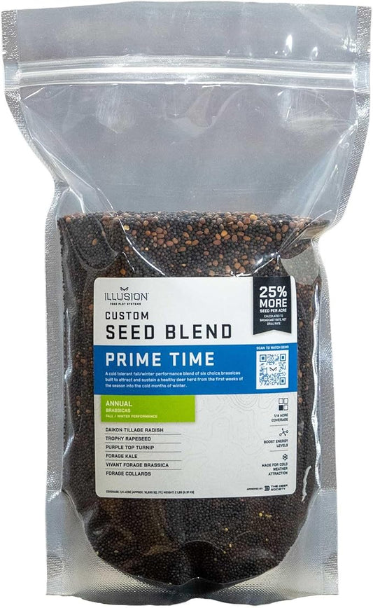 Prime Time Annual Seed Blend | Seeds for All-in-One Food Plot Seed + Fertilizer for Deer - 1/4 Acre Coverage