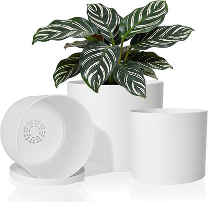 GARDIFE 10/9/8 Inch Modern Cylinder Planter, Plant Pots for Indoor Outdoor Plants, Flower Pots with Drainage Holes and Saucers for Garden Succulent Nursery House Plants (White)