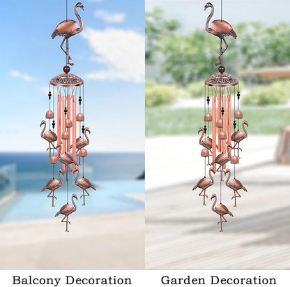 Outdoor Flamingo Wind Chimes Decor Gifts for Mom, Home, Garden, Rooms, Patio, Indoor, Outdoor Flamingo Decoration, Garden Flamingos Wind Catcher, Flamingo Wind Bells, Red Copper Flamingos Wind Chimes