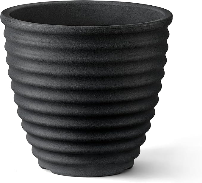 ARBORA 16" Ibiza Polyresin Indoor and Outdoor Planter with Classic Black Finish - Durable, Weatherproof, Lightweight, Large Plant Pot for Patio, Garden, Deck, Entryway