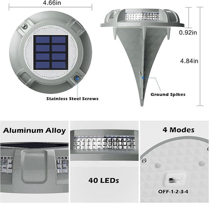 SIEDiNLAR Solar Driveway Lights Outdoor 4 Modes 40 LEDs Deck Driveway Markers Marine Dock Light Waterproof for Walkway Ground Pathway Step Garden Yard, White/Warm Dynamic Lighting (16 Pack)
