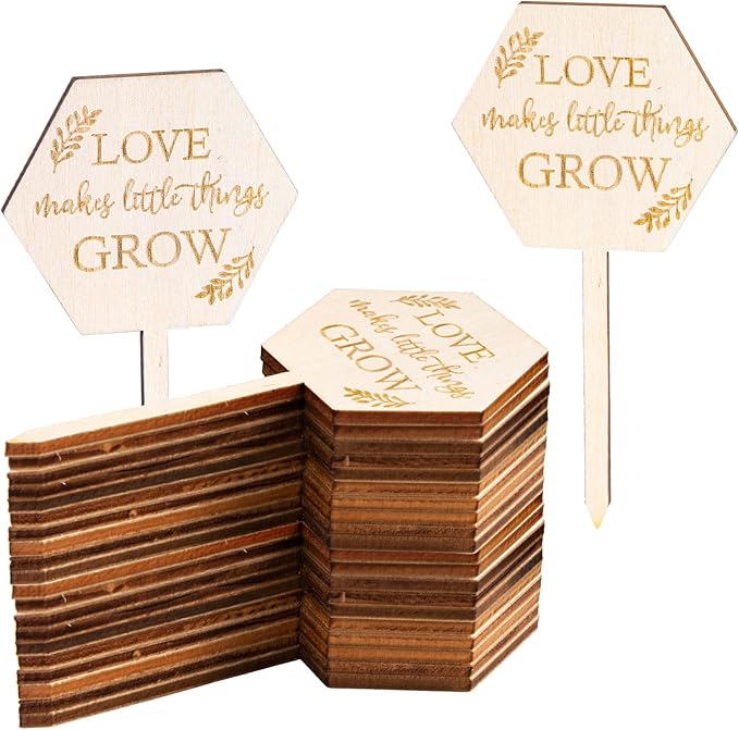 AnyDesign 30Pcs Love Makes Little Things Grow Plant Labels Wooden Plant Stakes Succulent Garden Marker Plant Sign for Seed Potted Teacher Appreciation Gift Wedding Baby Shower Thanksgiving Supplies