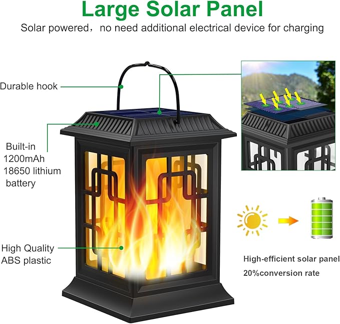 Solar Lanterns Outdoor Waterproof, Hanging Solar Lights for Outside Black Hanging Solar Powered Lantern Decorative for Garden Yard Patio, 1 Pack