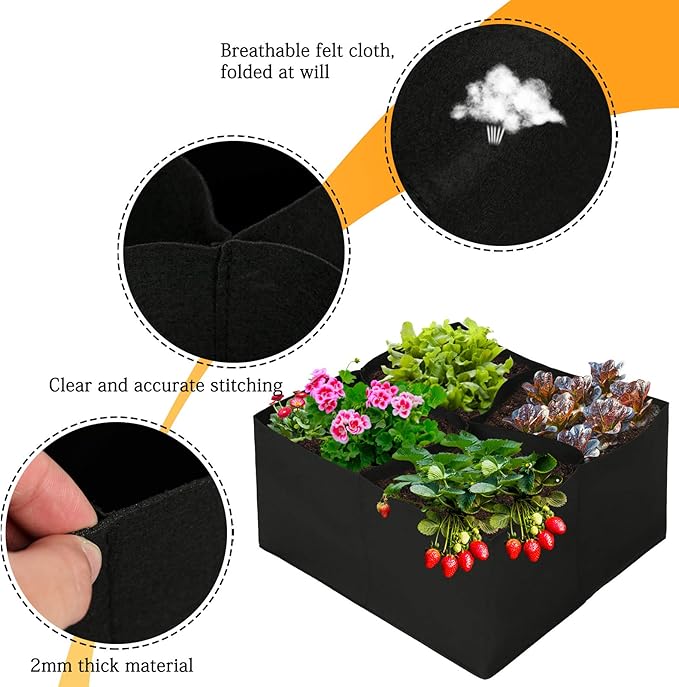 2pcs Raised Garden Bed with Grow Grid,23.6x23.6 inch Elevated Flower Vegetables Bed Planter Box,Planting Container,Plant Root Pouch Pots,Garden Tub