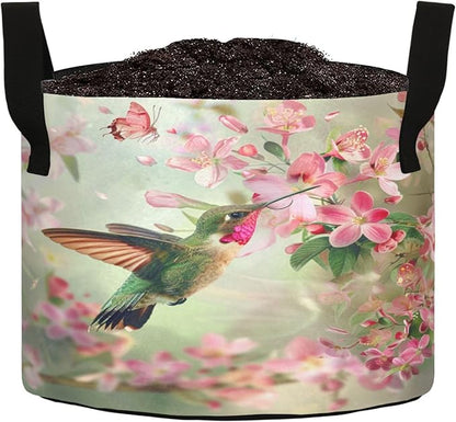 10 Gallon Hummingbird Foraging Flowers Butterfly Grow Bag Heavy Duty Thickened Plant Pot Containers with Handles for Potato Tomato Flowers Fruits Vegetables