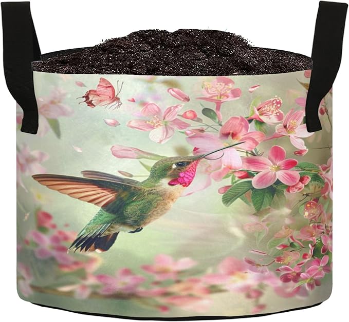 5 Gallon Hummingbird Foraging Flowers Butterfly Grow Bag Heavy Duty Thickened Plant Pot Containers with Handles for Potato Tomato Flowers Fruits Vegetables
