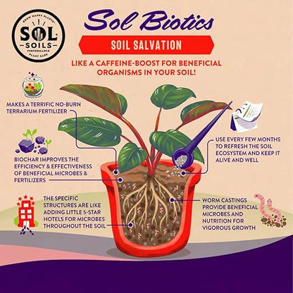Sol Soils Sol Biotics Soil Salvation – Soil Enhancer with Microbial Booster to Enhance The Health & Vitality of Potting Mixes - Includes Worm Castings, Humic Acids & Biochar for Plants - 4oz