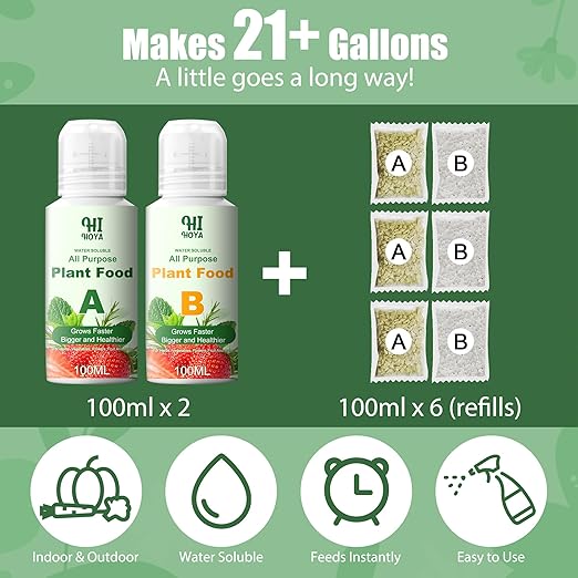 Hydroponics Nutrients (800ml Total), Plant Food A & B for Hydroponic Growing Systems and Indoor Plants, Growing System Accessories for Vegetables Fruits Flowers Thrive