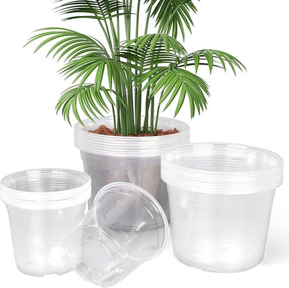 24 Pack 10/8/6 Inch Large Clear Nursery Pots with Drainage Hole, Plastic Plant Pots for Seedlings Flowers Succulents Vegetable, Indoor Outdoor Gardening (6/8/10 Inch-24Pack)
