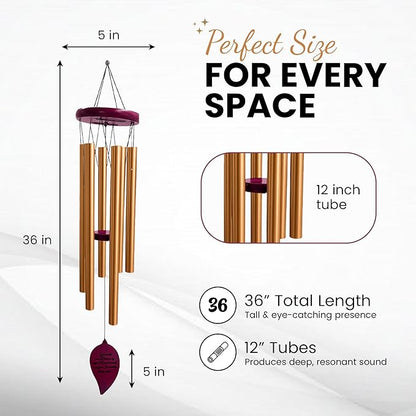 Memorial Wind Chimes for Loss of Loved One - 36" Tree of Life, Deep Toned Sympathy Windchimes Outdoors, Porch Decor, Double-Sided Engraved, Bereavement Gifts for Loss of Father, Mother - Gold
