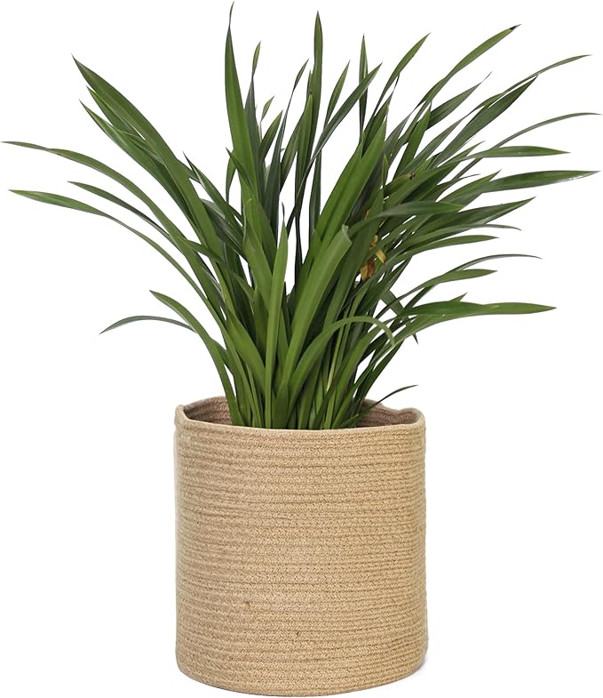 Woven Jute Plant Basket, Wicker Basket Planter for 11 inch Pot, Round Indoor Tree Pot Cover, Small Boho Storage Bin Organizer, Rustic Planter and Home Decor, 12.5” x 12.5”