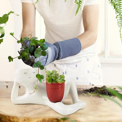 Lazy Guy Planter - Funny Smiling Face Resin Flower Pot with Double Drainage Hole, Cute Lying Down Figure Succulent & Cactus Planter, Unique Home Garden Decor Gift for Family & Friends (Red)