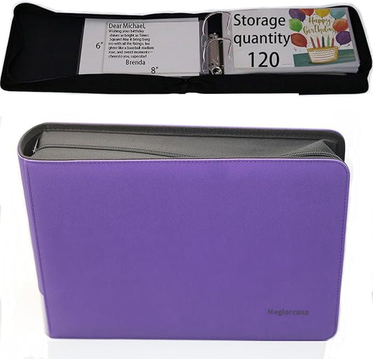 greeting card organizer binder and birthday card holder book,christmas card photo album,binder for greeting cards with sleeves,Suitable for 5x7in, 4x6in, 3x5in cards holds 120 cards (violet)