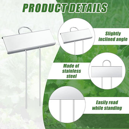 Landhoow 50 Pcs Large Garden Plant Markers Metal Plant Labels Sign 3.5'' x 1.25'' with 6'' Stake Weatherproof Waterproof Garden Sign for Outdoor Seedlings Herbs Vegetable Greenhouse, Silver