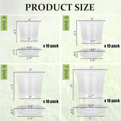 40 Pack 4/5/6/7 Inch Clear Nursery Pots with Drainage and Saucer, Clear Plastic Planter Pots for Plants, Flexible Seed Starting Pots for Succulents, Small Herbs, Annual Flowers