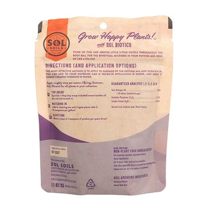 Sol Soils Sol Biotics Soil Salvation – Soil Enhancer with Microbial Booster to Enhance The Health & Vitality of Potting Mixes - Includes Worm Castings, Humic Acids & Biochar for Plants - 4oz