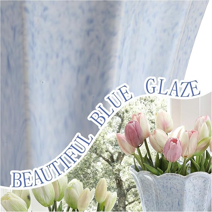 Honeydak 2 Pcs Fluted Ceramic Pots for Plants Indoor 7.5 x 6.5 Inches Spring Easter Scalloped Stylish Ceramic Planters Fluted Tulip Cachepots Blue Flower Pots Home Garden Patio Office Outdoor Planter