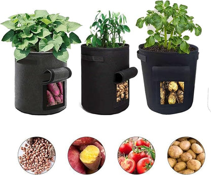 3 Pack of10-gallon Potato Planting Bags with Harvest Viewing Window, Thickened Breathable Non-Woven Planters with Handles - Ideal Fabric Planting Containers for Plant Potatoes (Black)
