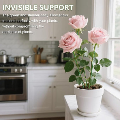 15Pcs Orchid Stakes,SupKing 17.7 Inch Plant Support Sticks Invisible Bendable Green Pole Rods for Small Indoor Outdoor Potted Plants Comes 20Pcs Ties