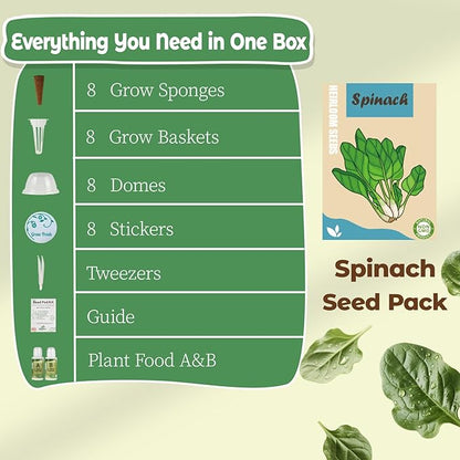 8-Pod Spinach Seed Pod Kit for Aerogarden, Includes Spinach Seeds - Universal Hydroponic Pods Indoor Gardening Supplies (8-Pod)