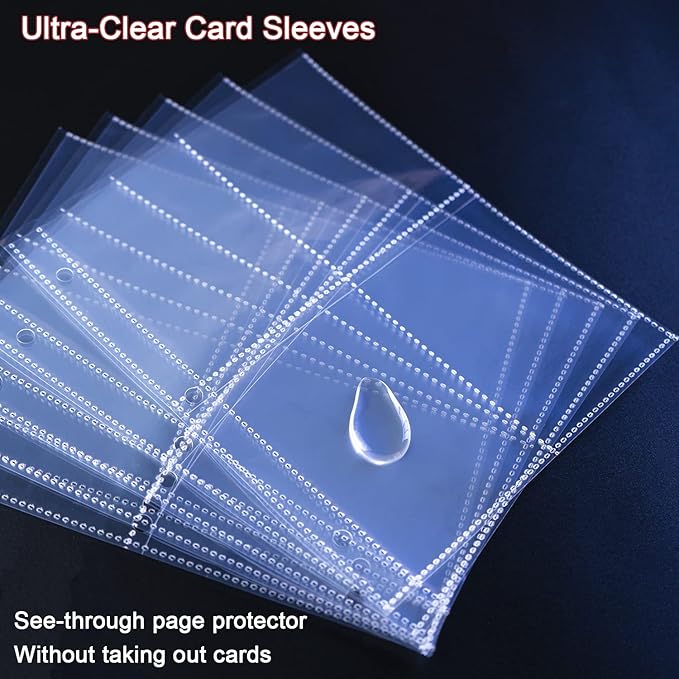 20 Pack 160 Pockets 2.5x3.5 Trading Card Sleeves,A5 Binder 4 Pocket Card Sleeves,Double-Sided 4 Pocket 6.1x7.6 Page Protector,Ultra-Clear Game Card Sheets for A5 Mini 3 Ring Binder