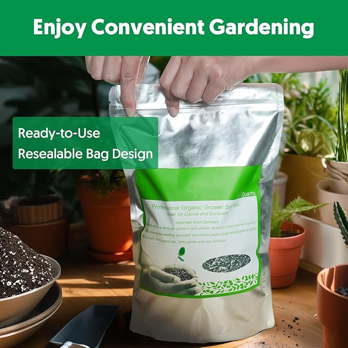 Succulent Cactus Potting Soil Mix (12 qt), All-Purpose Garden Potting Mix for Indoor Outdoor Plants, Quick Drain Houseplant Orchid Bonsai Perlite Soil, Ready-to-Use, Resealable Bag Design