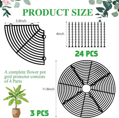 Sawysine 3 Pcs Plant Pot Cover Plant Protector from Animal Flower Pot Grid with Center Cutout Flower Cover Soil Protectors(Black,11.8 in)