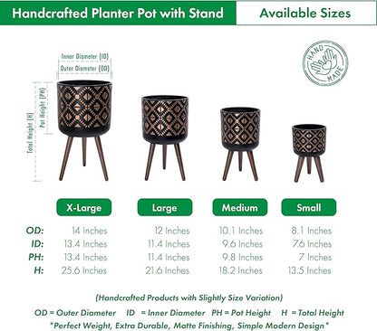 D'vine Dev 14 Inch Planter Pot with Stand, Mid-Century Tall Plant Pot with Legs for Indoor Plants, Bronze/Black, 88-G-D-6