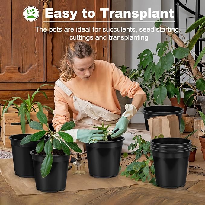 6 Pack 3 Gallon Pots for Plants, 3 Gallon Plastic Nursery Pot with Drainage Holes, Sturdy Plastic Plant Pots for Nursery Garden, Flowers, Succulent Outdoor Indoor (Black, 3 Gal- 6 Pack)