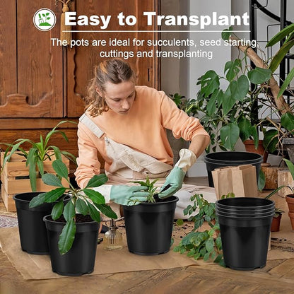 4pcs 10 Gallon Pots for Plants, 10 Gallon Plastic Nursery Pot with Drainage Holes, Planter Seedling Pots for Nursery Garden, Flowers, Succulent Outdoor Indoor (10 Gal- 4 Pack)