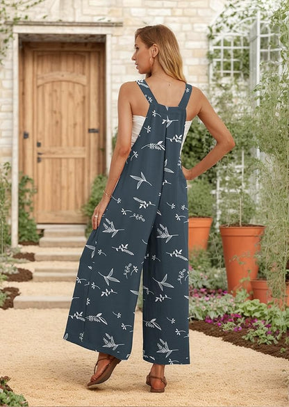 IWOLLENCE Women's Summer Jumpsuits Boho Wide Leg Overalls Casual Loose Rompers with Pockets 2025