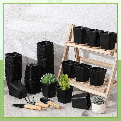 Yaomiao 200 Pack 3 Inch Black Nursery Pot Square Flower Pots Plastic Plant Succulent Planter Seed Starting Pots with Drainage Holes for Garden Office Balcony Decor Indoor Outdoor Plant Seedling