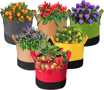 Grow Bags 5Gal/7Gal/10Gal * 2 ，6 Pack Vegetable/Flower/Plant Grow Bags ，Plant Fabric Pots with Handles for Garden and Outdoor Planting (6 Colour, 5Gal/7Gal/10Gal*2)