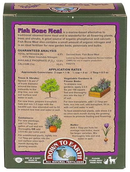 Down To Earth All Natural Fertilizers Organic Fish Bone Meal - High Phosphorus Plant Food for Buds, Bulbs, Blooms, Flower Beds 4-12-0, 1 lb