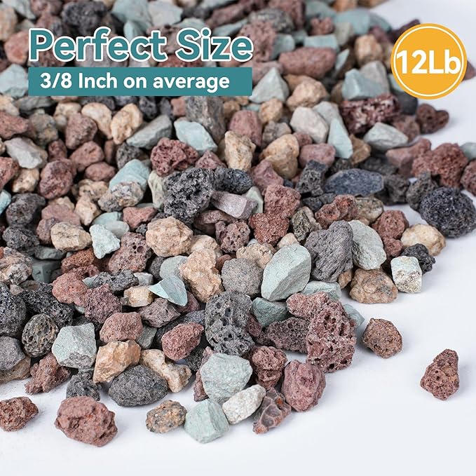 12lbs Mix Horticultural Lava Rocks for Plants, 3/8 Inch Potting Soil Amendment for Succulents, Cacti, Bonsai, Decorative Gravel Plant Drainage Volcanic for Terrarium, Top Dressing