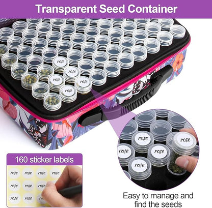 Seed Storage Organizer 140 Slots Seed Organizer Storage Box, Portable Seed Packet Organizer Box with Zipper Bag, Labels, Sorting Tray, Garden Seed Storage Container for Flower Plants