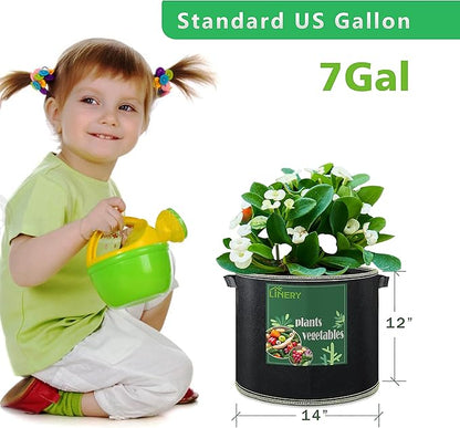 LINERY 15-Pack 7 Gallon Planting Grow Bag Black Heavy Duty Thickened Grow Bags Upgrade Hemming Process Grow Bag with Handles Non-Woven Fabric Plant Pots【15-7G】