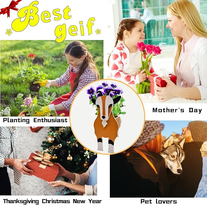 Goat Planter Plant Pots,Animal Flower Pot for Indoor/Outdoor,Small Cute PVC Animal Face Shape Plant Container Best for Home Office Garden Decoration Mom Gift