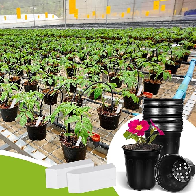 400 Pcs 1 Gallon Plastic Plants Nursery Pot with Plant Labels Seed Starting Pots Plastic Pots with Drainage Hole for Seedlings, Cuttings, Transplanting (400, 1 Gallon)